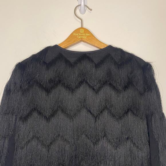 BCBG Max Azria Jaxon Cropped Black Fringe Jacket Medium Party Dressy - Picture 9 of 13